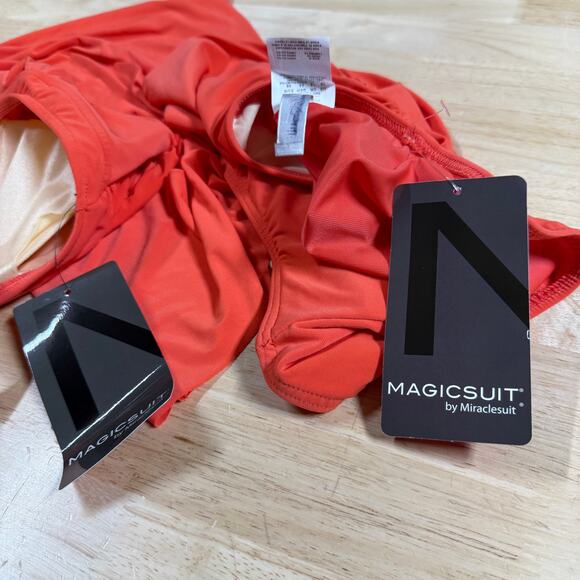 MAGICSUIT NWT Reese Cowl Back Tankini Top & Shirred Bikini Bottom Size 16 Orange - Picture 3 of 16